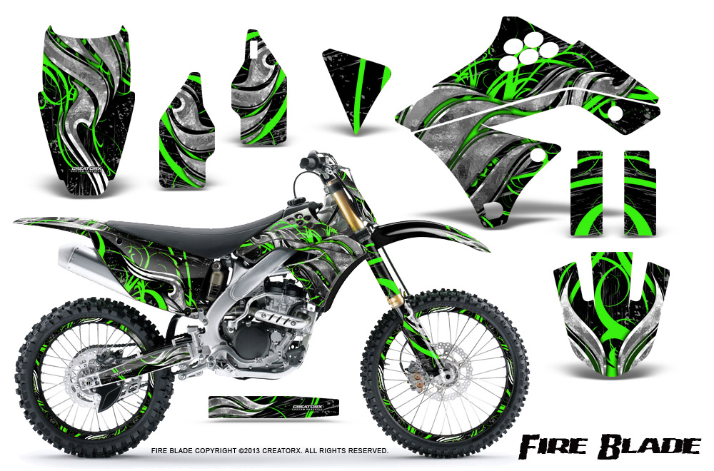 Kawasaki KX250F 09-12 Graphics Kit Fire Blade Green Black NP Rims